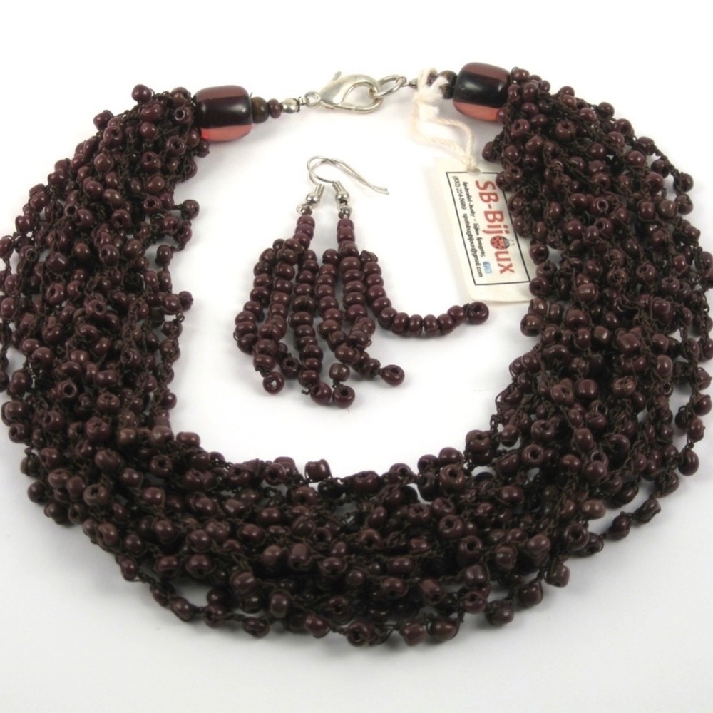 SB-Bijoux Coffee Brown Crocheted Necklace Set